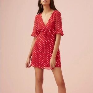 Finders Keepers Red White Embroidered Flower Flutter Mini Babydoll Dress XS